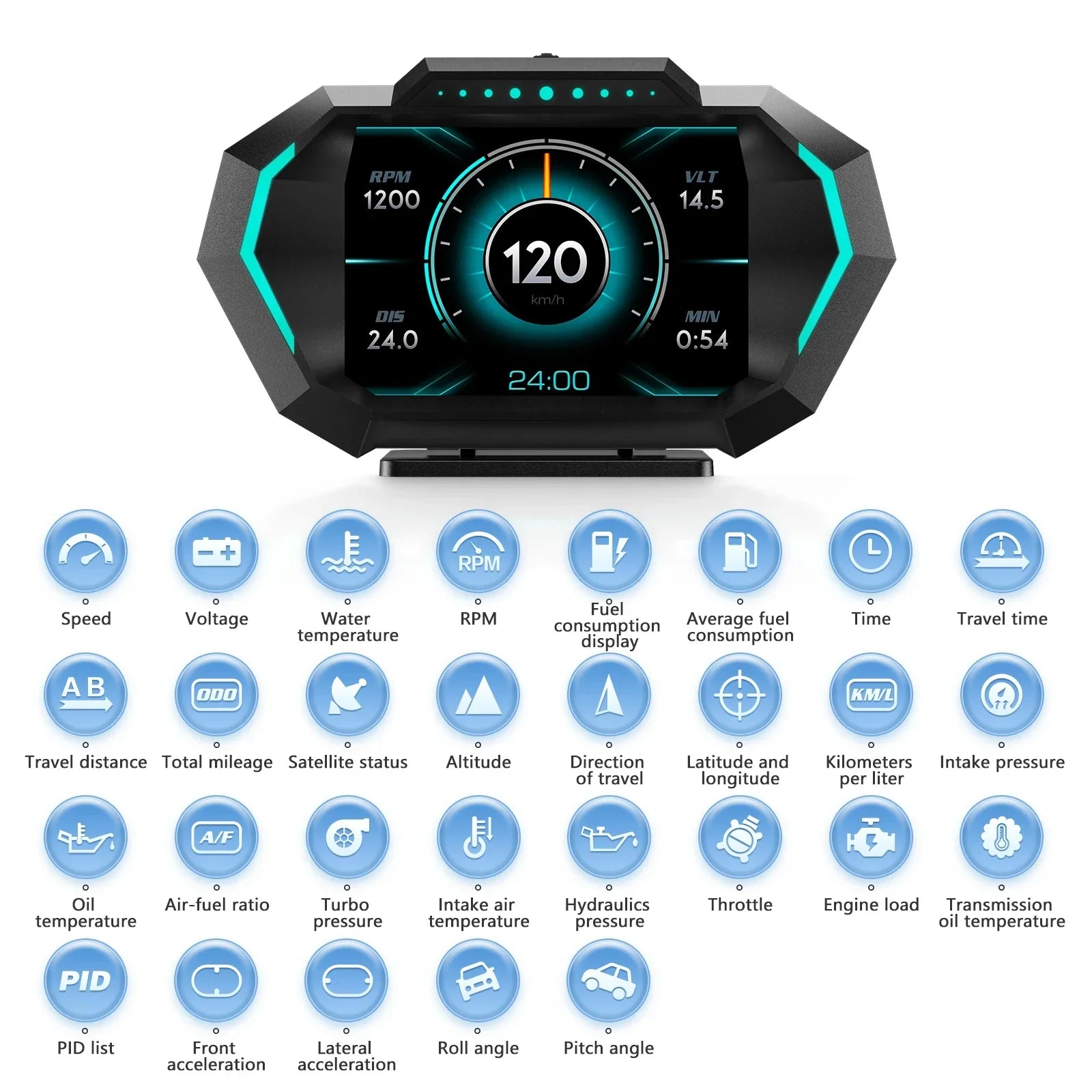 AD Digital Car HUD GPS OBD2 Head Up Display with Slope Meter Black-3