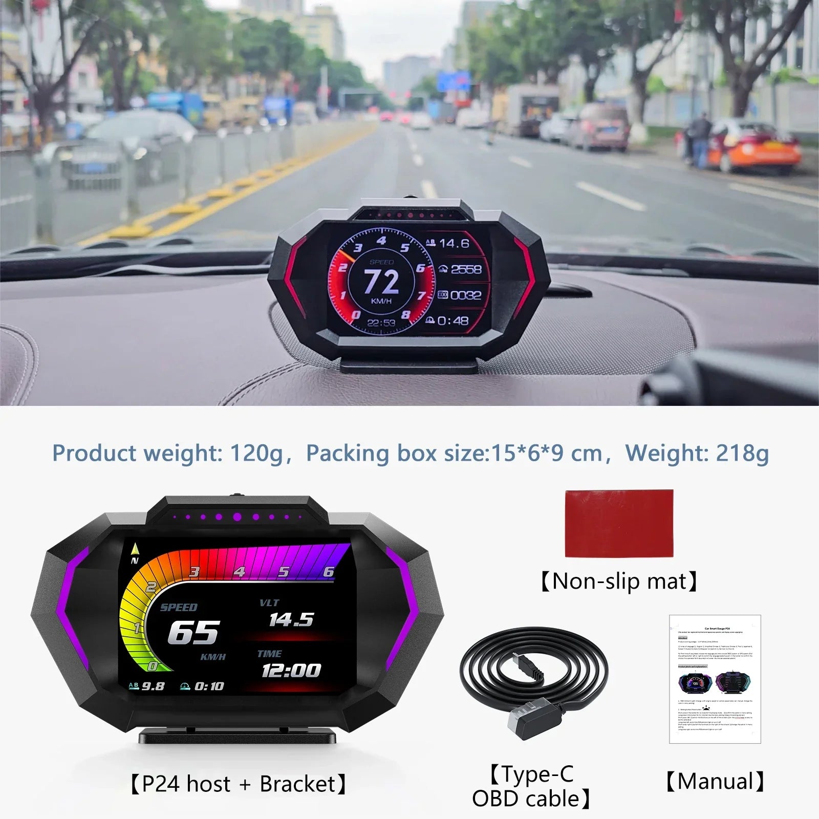 AD Digital Car HUD GPS OBD2 Head Up Display with Slope Meter Black-4