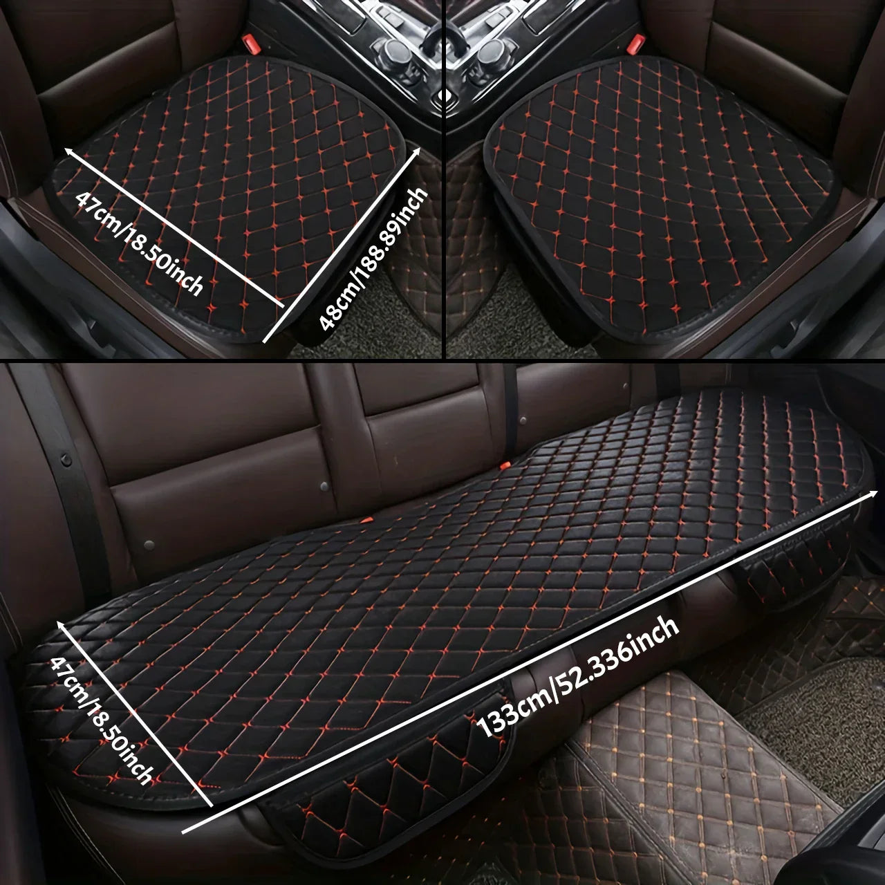 3-Piece Universal Car Seat Covers Breathable Cotton Linen Cushion Set Black-2